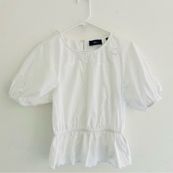 7 For All Mankind White Floral Eyelet Scallop Detail Blouse Medium - Picture 1 of 6